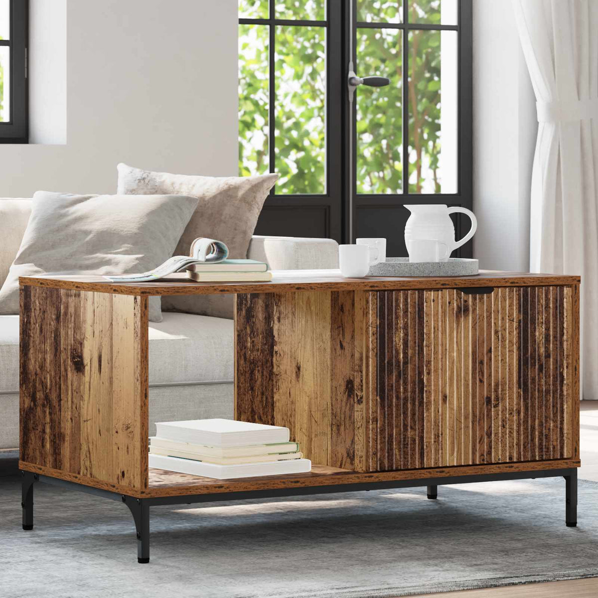 Salontafel met lade Oudhout 90 x 49 x 46 cm Bewerkt hout is nu te koop bij PeponiXL, paradijselijk wonen!