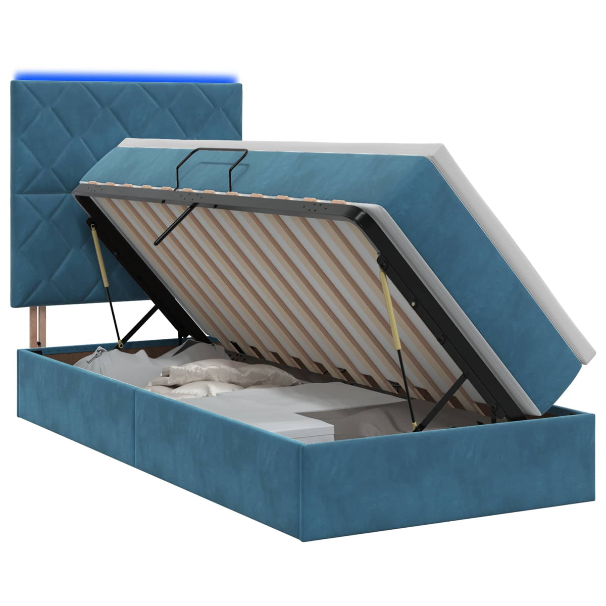 LED Opslagbed met Matras Donkerblauw 100 x 200 cm Fluweel is nu te koop bij PeponiXL, paradijselijk wonen!