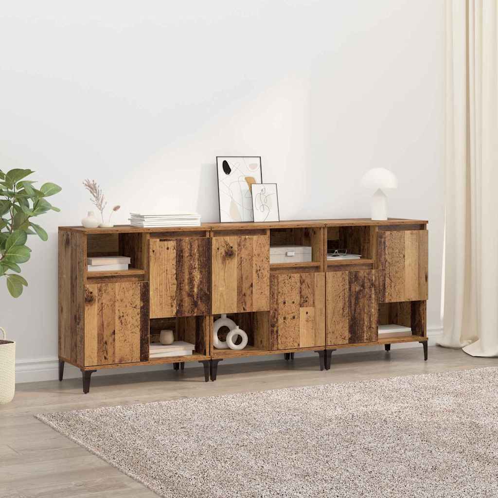 Dressoirs 3 pcs Oud Hout 60 x 35 x 70 cm Bewerkt hout is nu te koop bij PeponiXL, paradijselijk wonen!