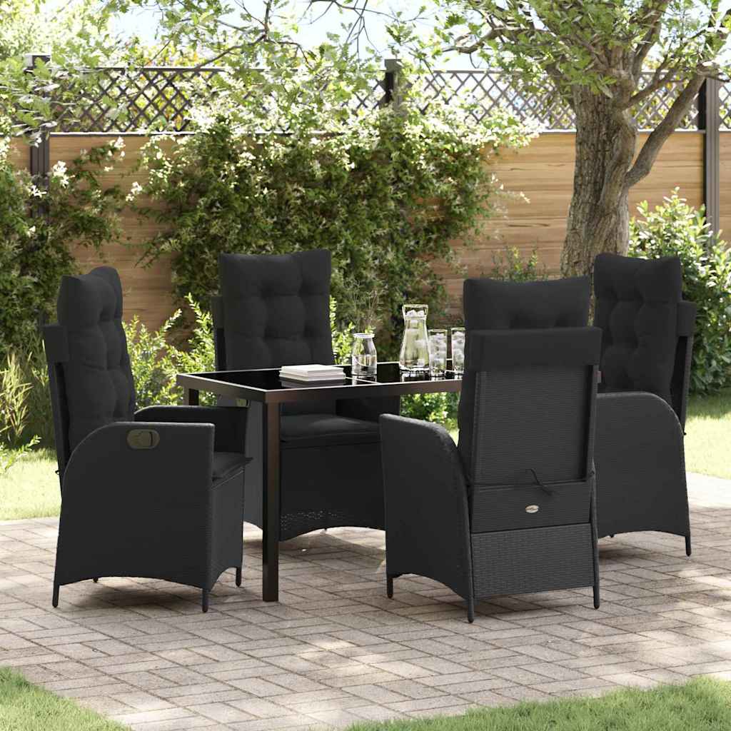 Tuin eettafelset met kussen 5 pcs Zwart poly rattan is nu te koop bij PeponiXL, paradijselijk wonen!