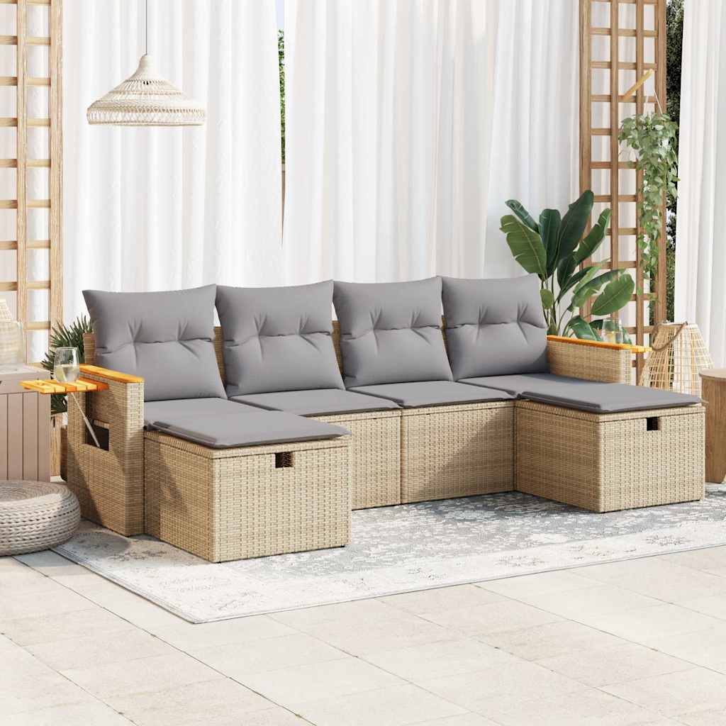 6-delige Loungeset met kussens poly rattan beige is nu te koop bij PeponiXL, paradijselijk wonen!