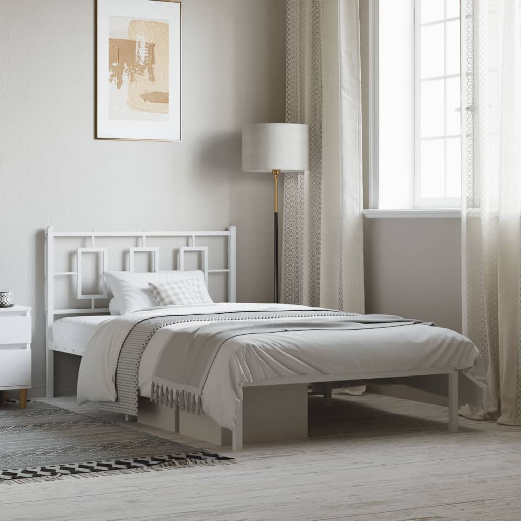 Bedframe met hoofdbord metaal wit 107x203 cm is nu te koop bij PeponiXL, paradijselijk wonen!