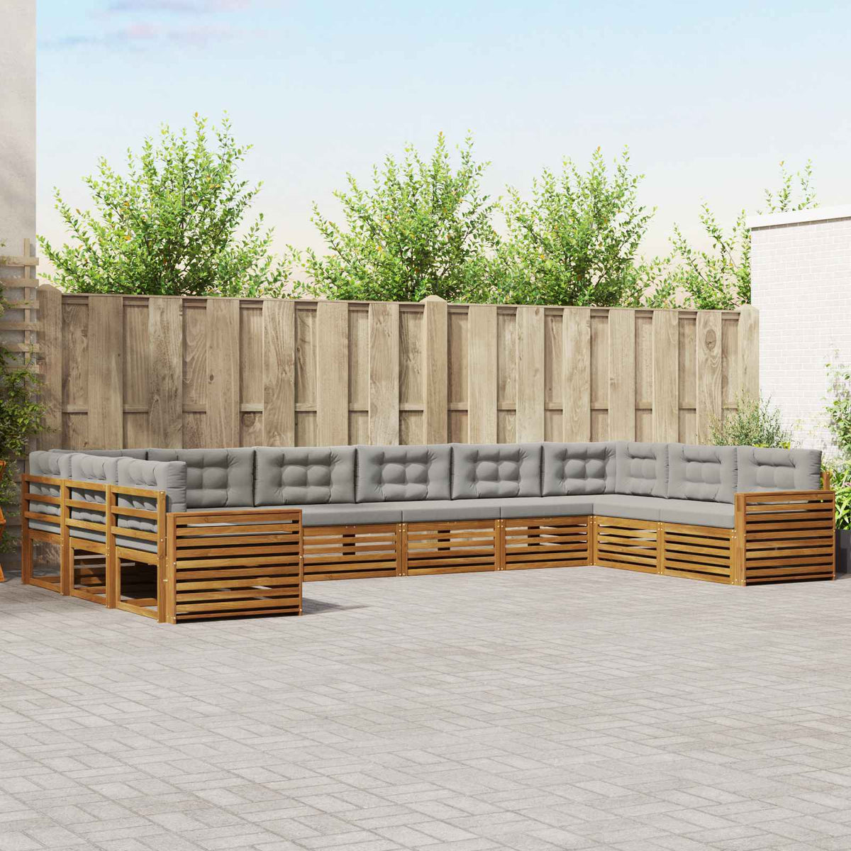 Sofa-Sets 9 pcs Natuurlijk en Lichtgrijs Massief Acaciahout is nu te koop bij PeponiXL, paradijselijk wonen!
