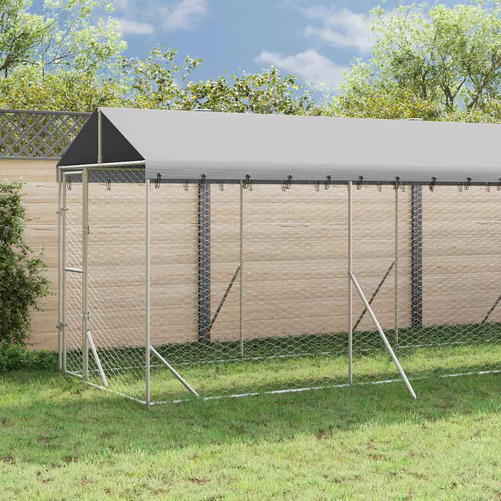 Hondenkennel met dak 2x10x2,5 m gegalvaniseerd staal zilver is nu te koop bij PeponiXL, paradijselijk wonen!