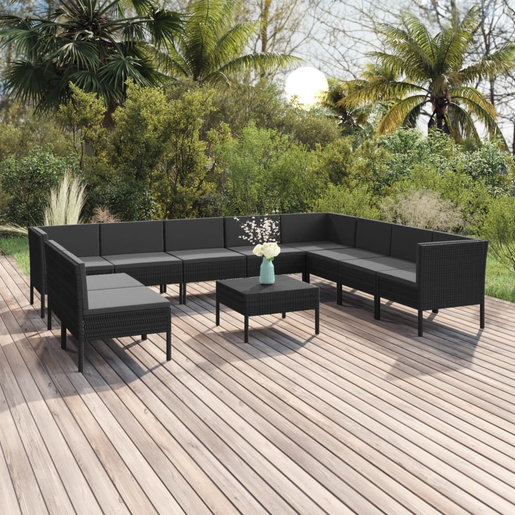 11-delige Loungeset met kussens poly rattan zwart is nu te koop bij PeponiXL, paradijselijk wonen!