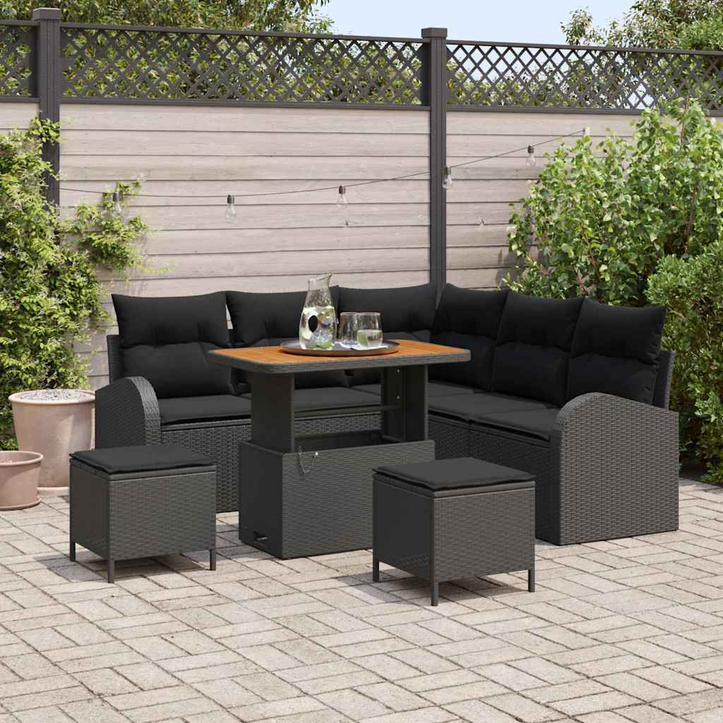 Tuin Sofa Set met kussen met opslag 8 pcs Zwart is nu te koop bij PeponiXL, paradijselijk wonen!