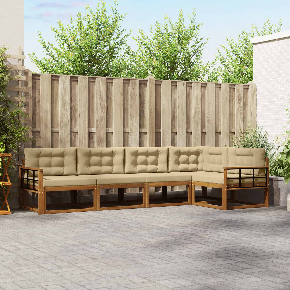 Buiten bankenset met kussen 5 pcs Natuurlijk en Beige is nu te koop bij PeponiXL, paradijselijk wonen!