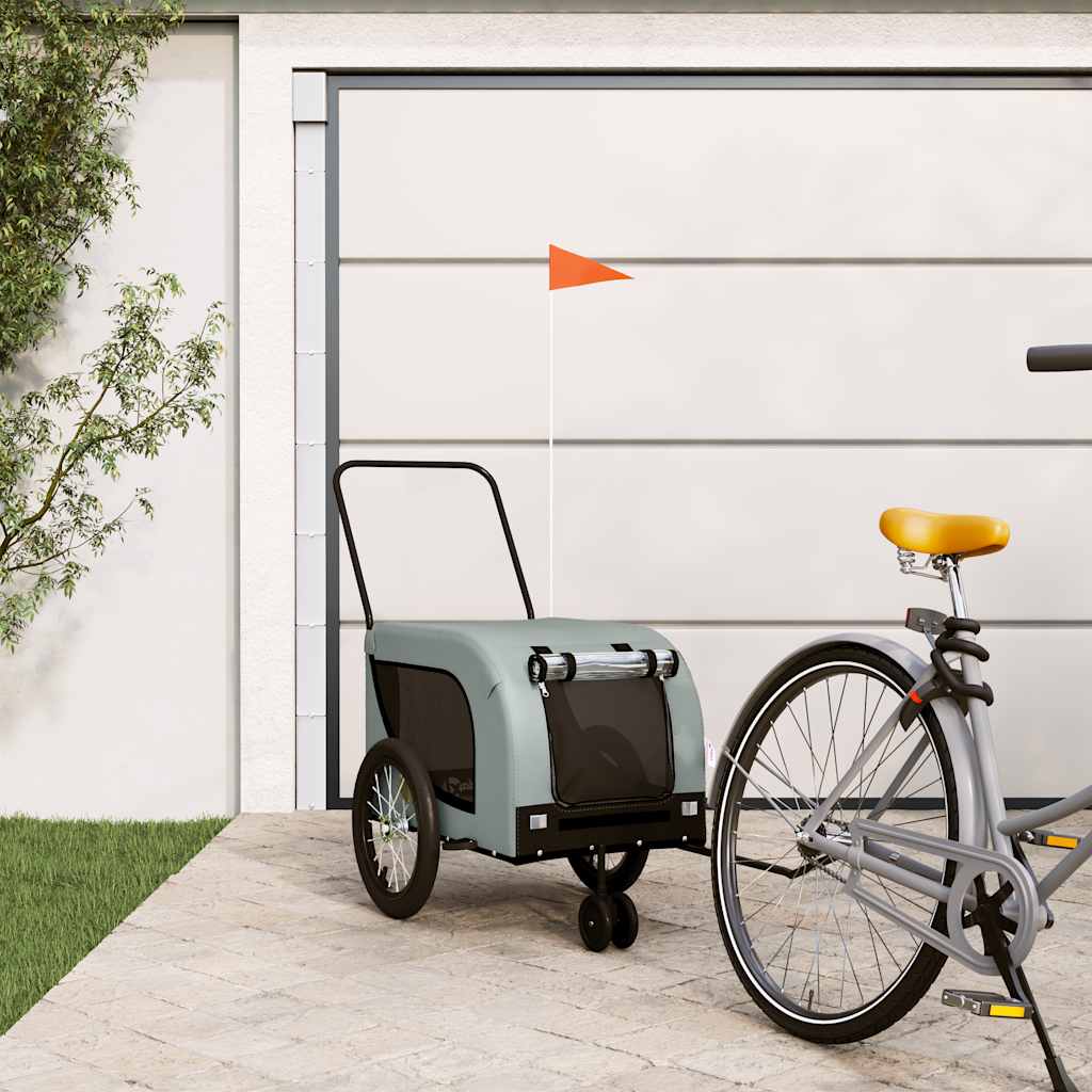 Hondenfietstrailer oxford stof en ijzer grijs en zwart is nu te koop bij PeponiXL, paradijselijk wonen!