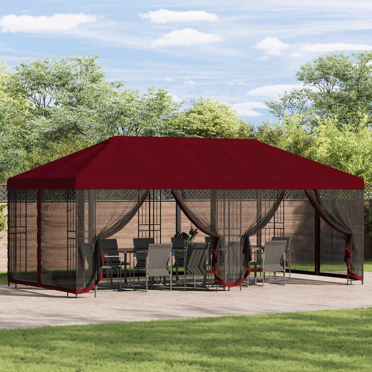 Paviljoen met zijwanden 6 x 3 m Bordeauxrood Polyester en staal is nu te koop bij PeponiXL, paradijselijk wonen!