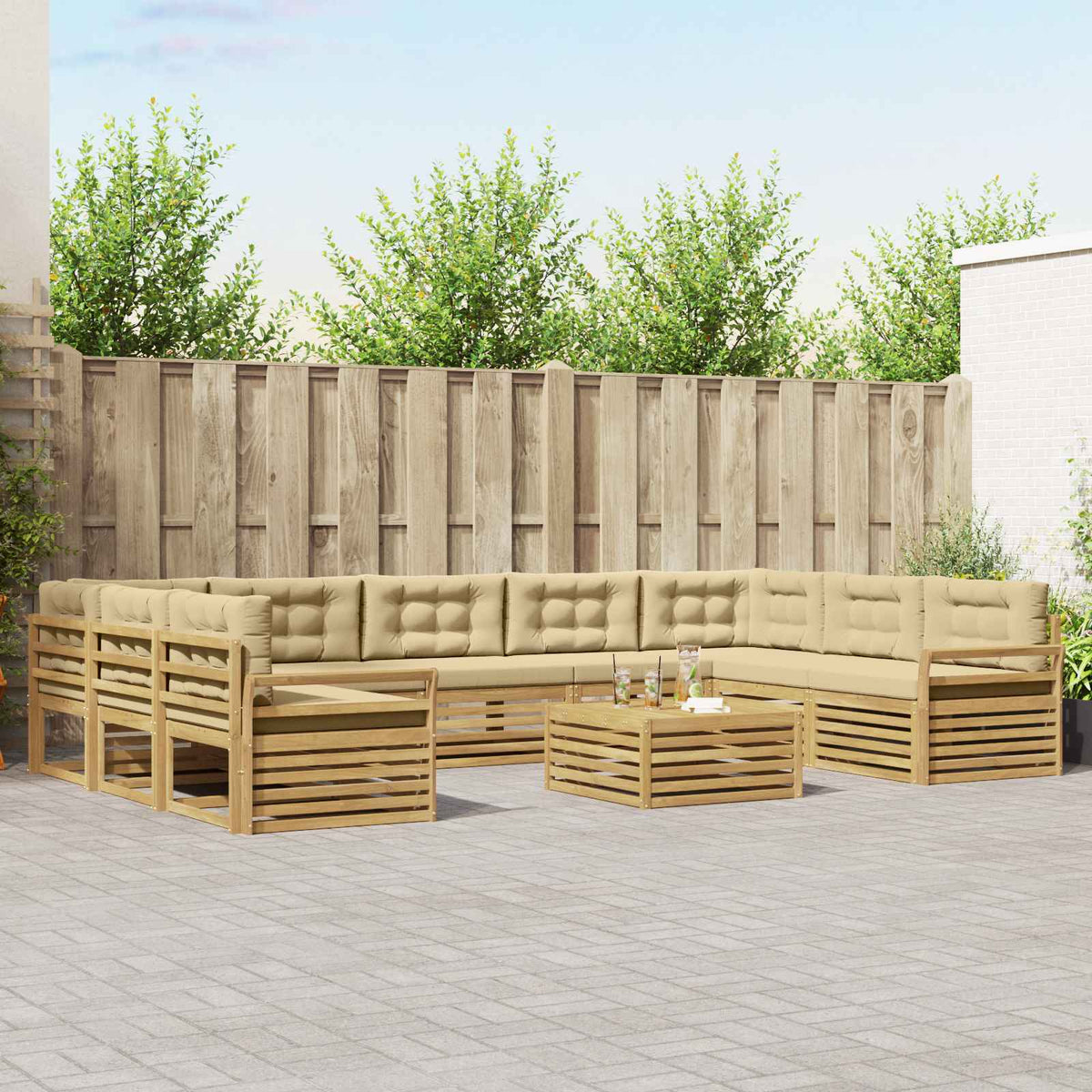 Buiten bankenset 10 pcs Wit en Beige Massief Acaciahout is nu te koop bij PeponiXL, paradijselijk wonen!