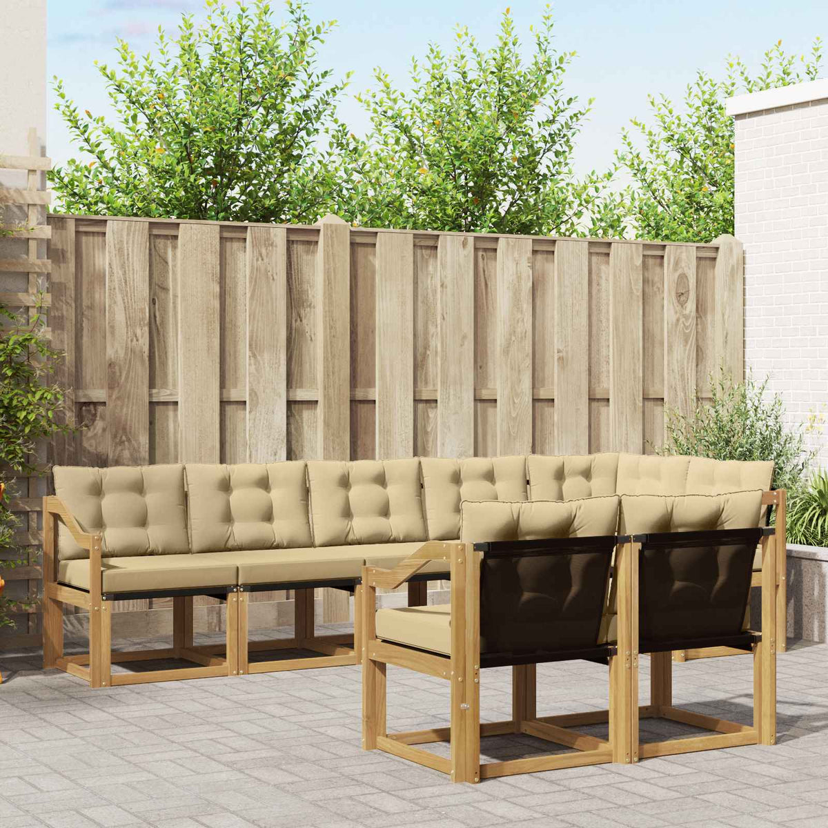 Buiten bankenset met kussen 8 pcs Wit en Beige is nu te koop bij PeponiXL, paradijselijk wonen!