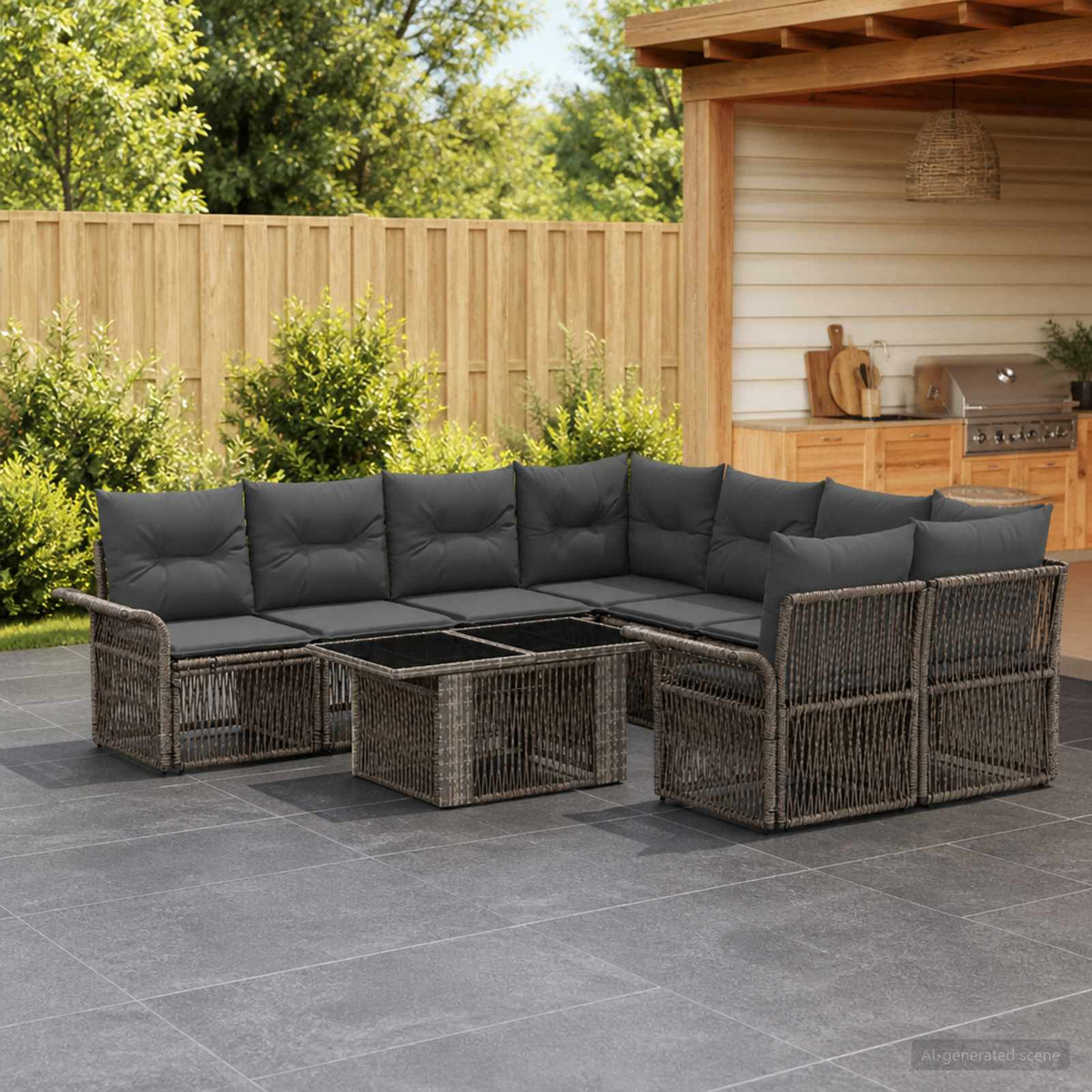 Tuinbankenset 9 st Grijs en Donkergrijs poly rattan is nu te koop bij PeponiXL, paradijselijk wonen!
