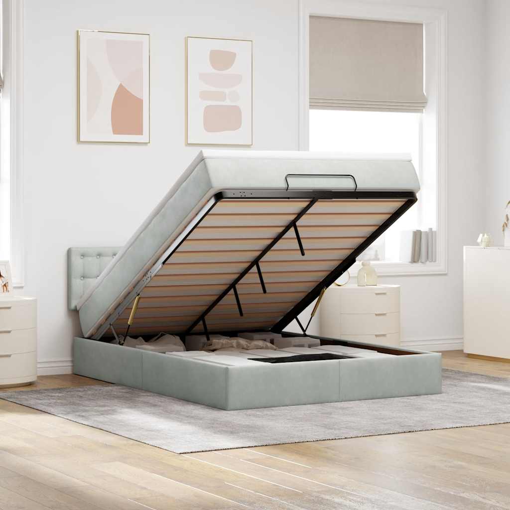 Ottoman bed met matras en LED's 140x190cm fluweel lichtgrijs is nu te koop bij PeponiXL, paradijselijk wonen!