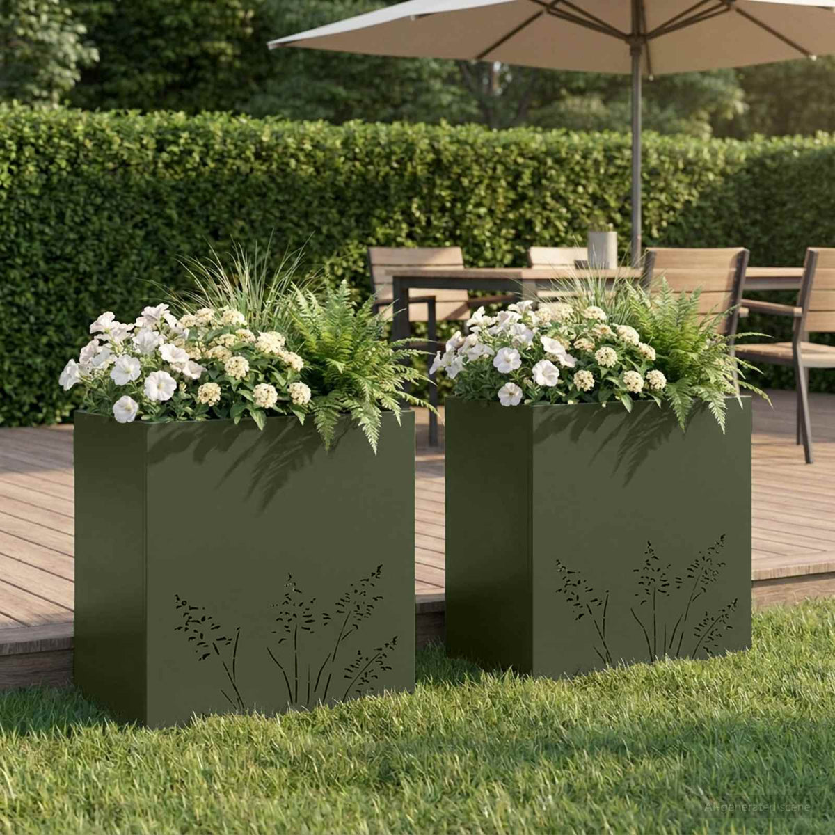 Plantenbak 2 st Olijfgroen 50 x 30 x 49 cm Koudgewalst staal is nu te koop bij PeponiXL, paradijselijk wonen!