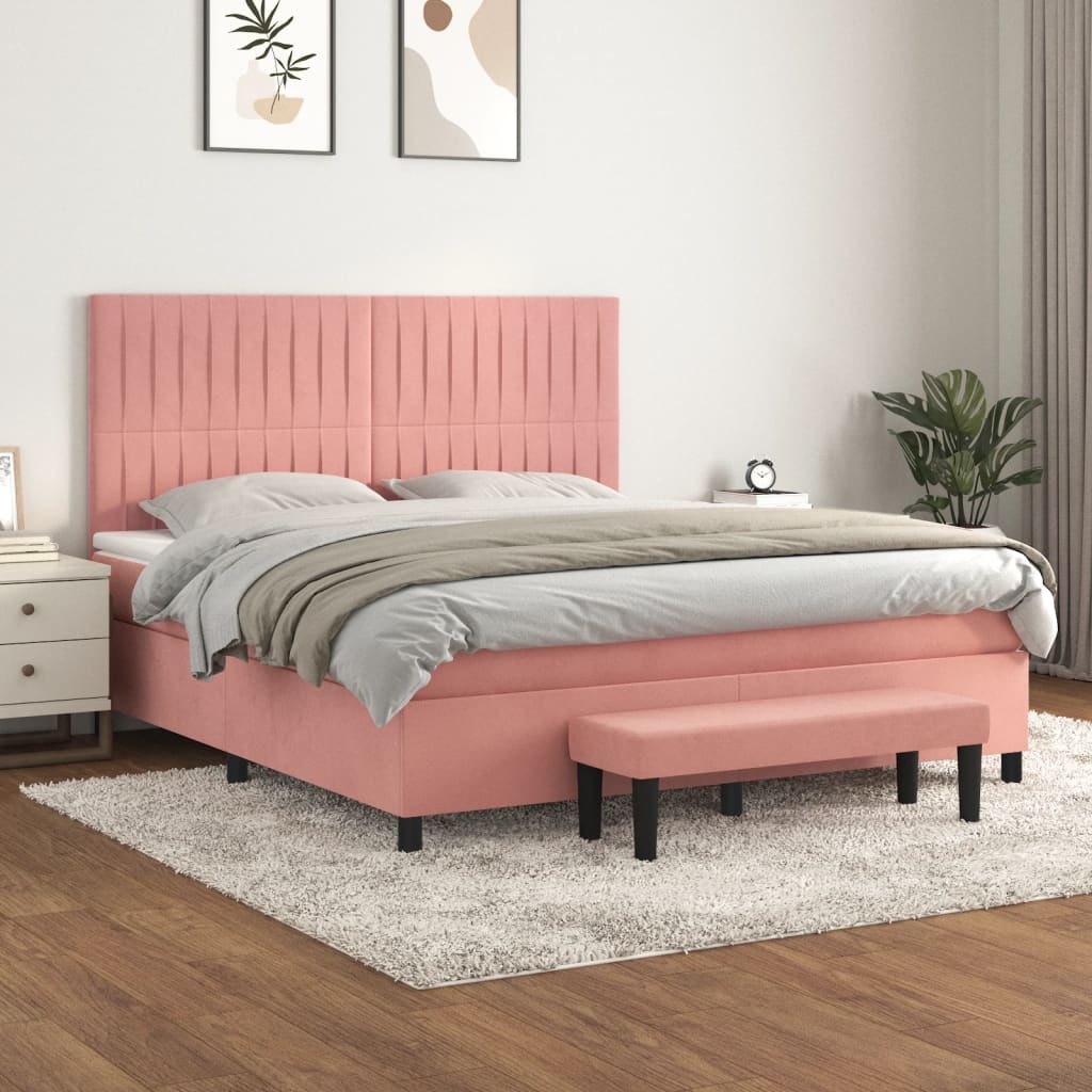 Boxspring met matras fluweel roze 180x200 cm is nu te koop bij PeponiXL, paradijselijk wonen!