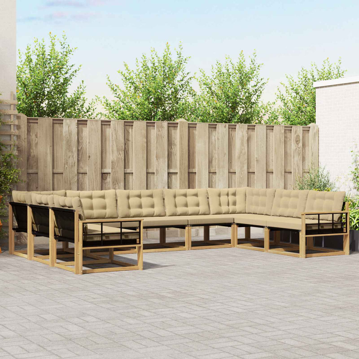 Buiten bankenset met kussen 9 pcs Wit en Beige is nu te koop bij PeponiXL, paradijselijk wonen!
