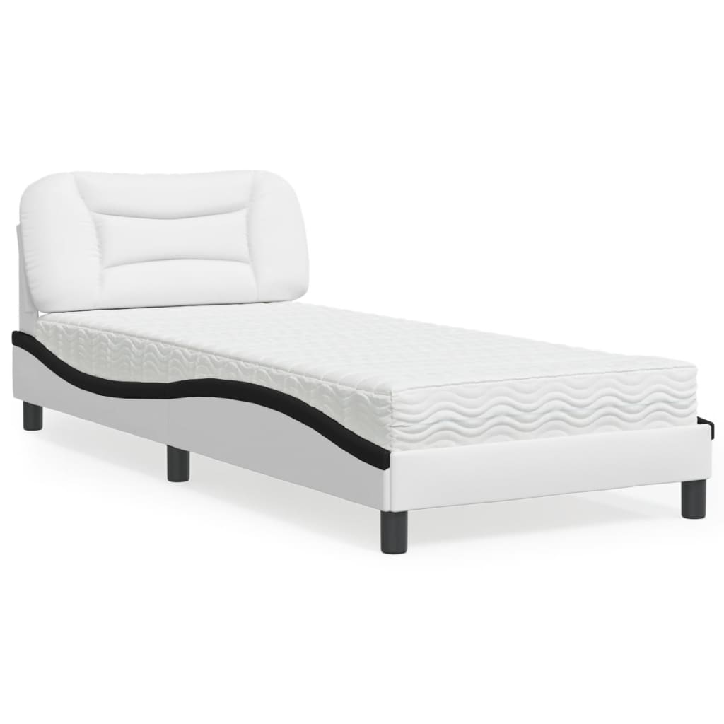 Bed met matras "Hvar" kunstleer zwart en wit 90x200 cm is nu te koop bij PeponiXL, paradijselijk wonen!