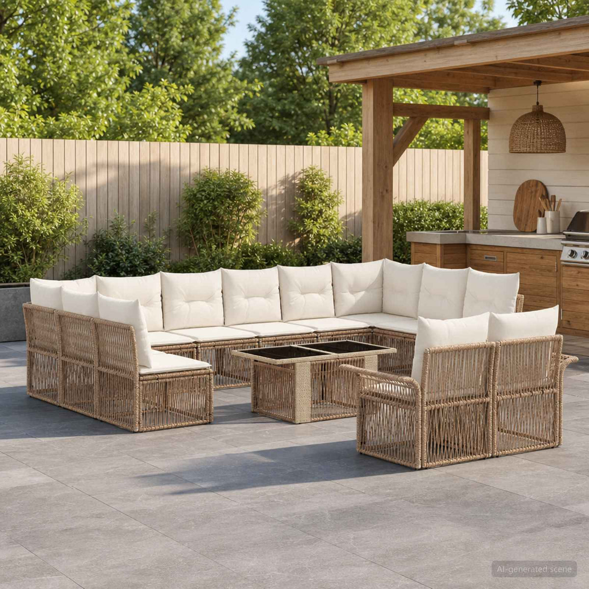 Tuinbankenset 13 st Beige en Crème Wit poly rattan is nu te koop bij PeponiXL, paradijselijk wonen!