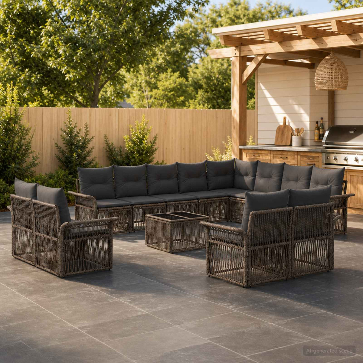 Tuinbankenset 13 pcs Grijs en Donkergrijs poly rattan is nu te koop bij PeponiXL, paradijselijk wonen!
