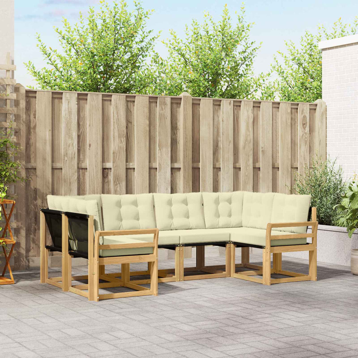 Buiten bankenset met kussen 6 pcs Wit en crèmekleurig is nu te koop bij PeponiXL, paradijselijk wonen!