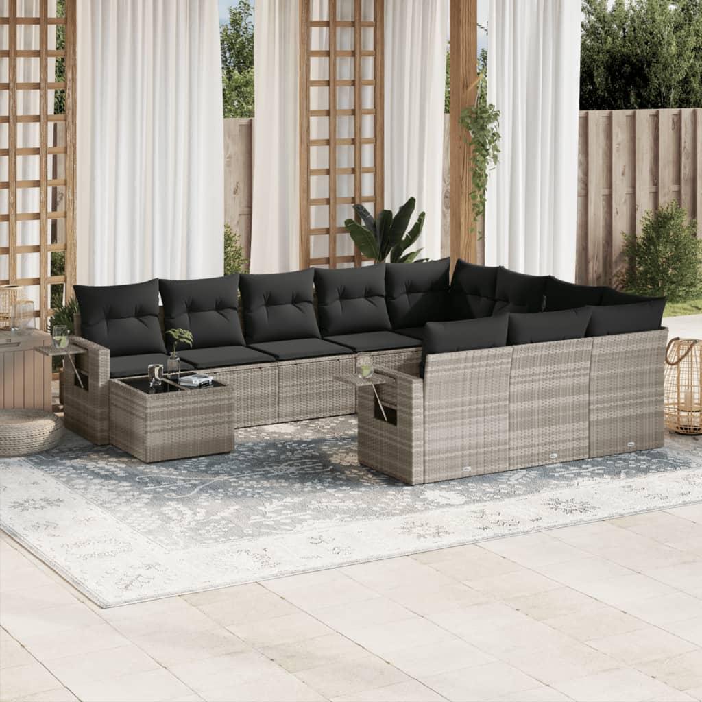 11-delige Loungeset met kussens poly rattan lichtgrijs is nu te koop bij PeponiXL, paradijselijk wonen!