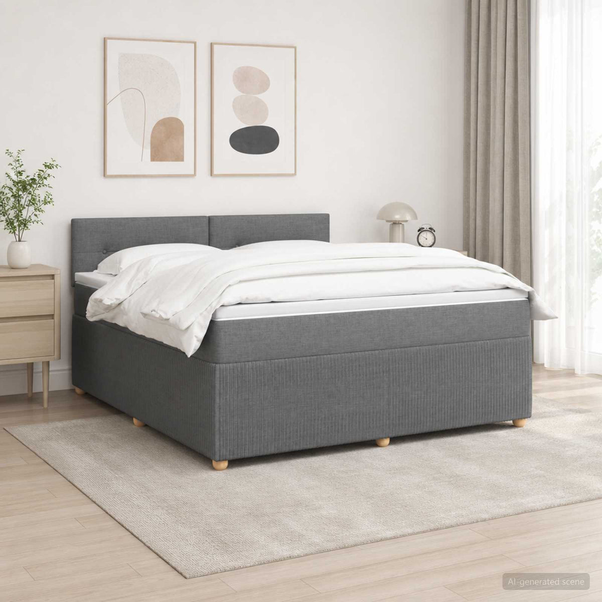 Boxspringbed met matras Donkergrijs 140 x 200 cm Stof is nu te koop bij PeponiXL, paradijselijk wonen!