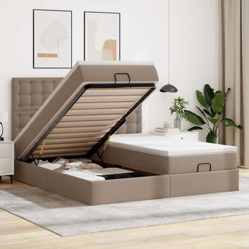 Ottoman bed met matrassen 180x200cm kunstleer cappuccinokleurig is nu te koop bij PeponiXL, paradijselijk wonen!