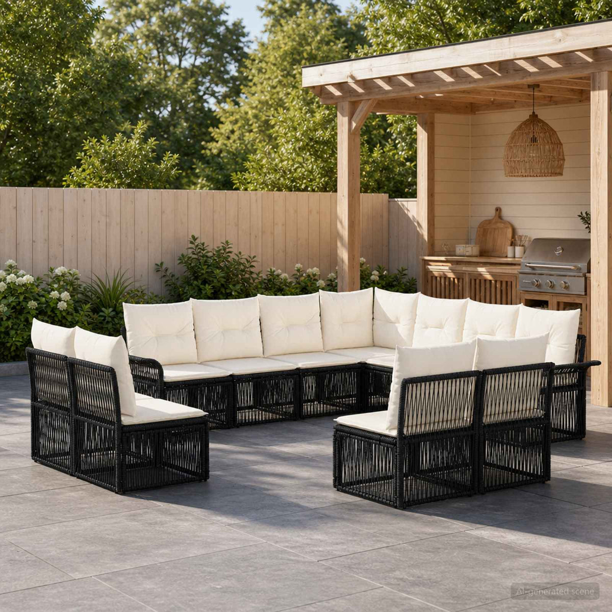 Tuinbankenset 11 pcs Zwart poly rattan is nu te koop bij PeponiXL, paradijselijk wonen!
