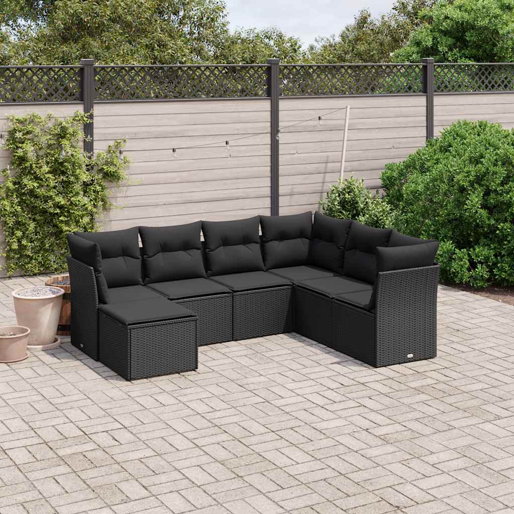7-delige Loungeset met kussens poly rattan zwart is nu te koop bij PeponiXL, paradijselijk wonen!