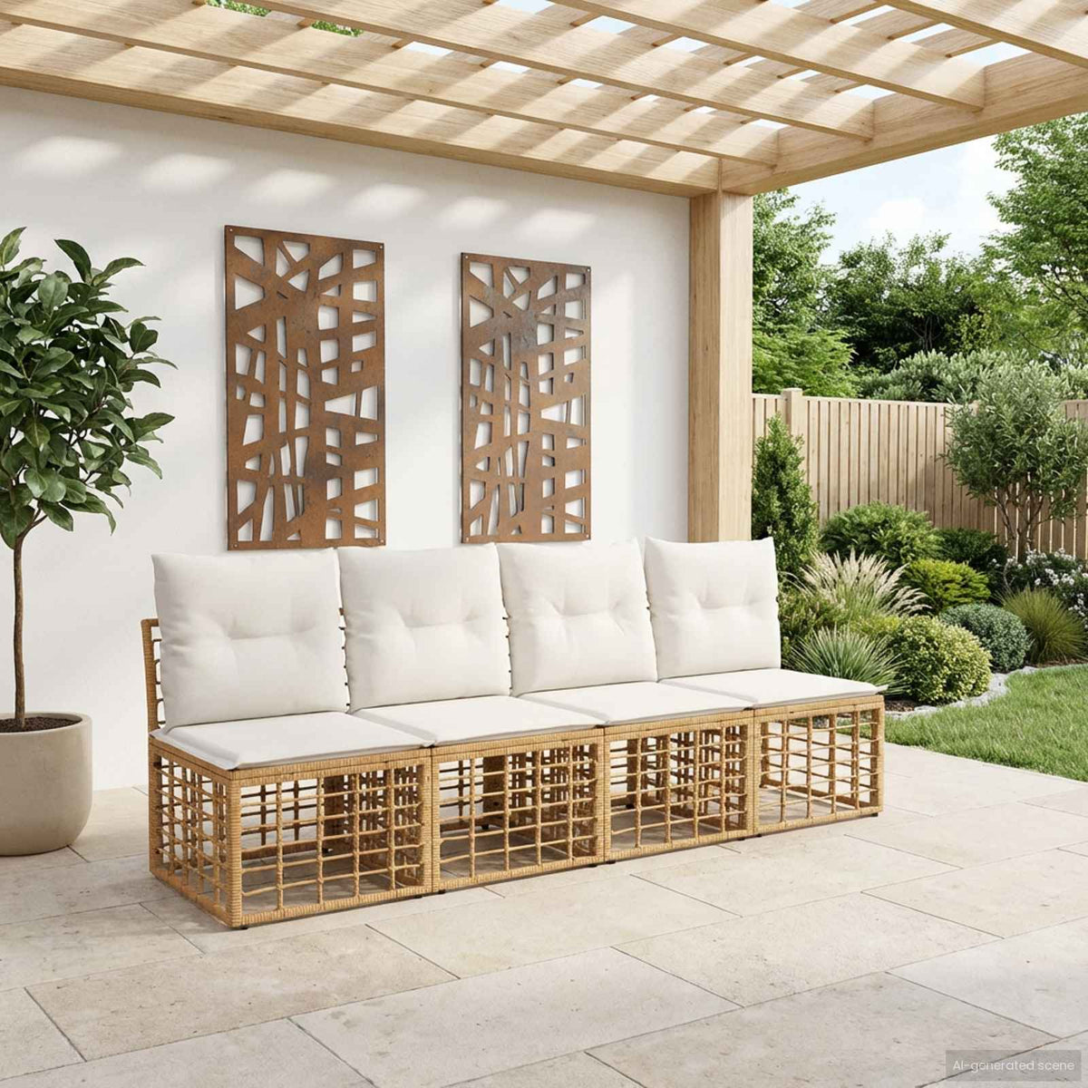 4-Zits Tuin Sofa Armloos 4 pcs 4-Aantal zitplaatsen Naturel is nu te koop bij PeponiXL, paradijselijk wonen!