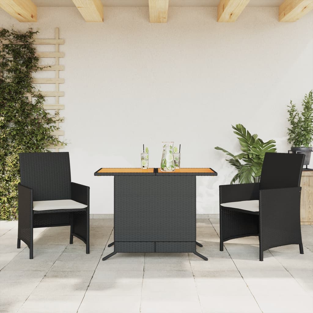 3-delige Bistroset met kussens poly rattan zwart is nu te koop bij PeponiXL, paradijselijk wonen!