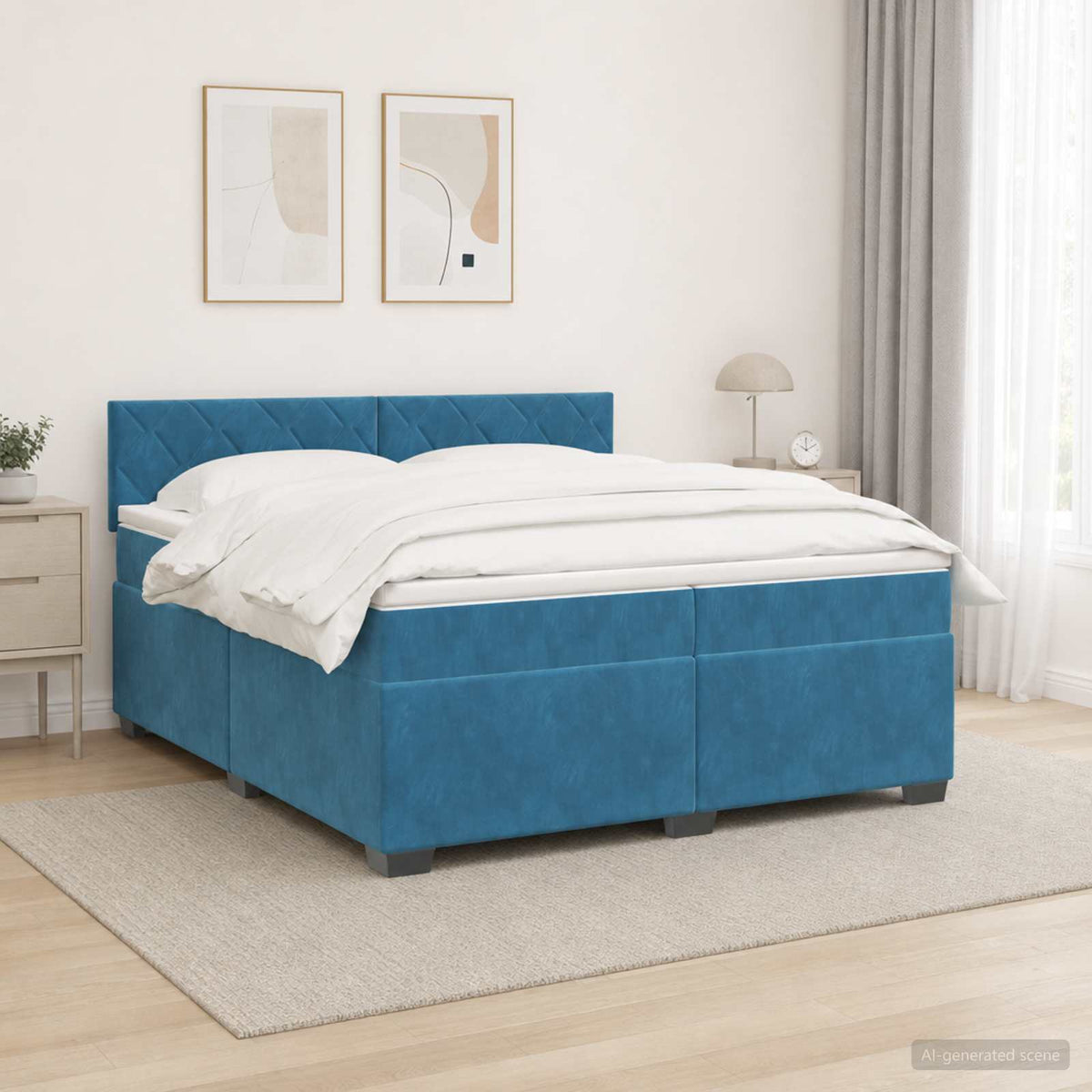 Boxspring Bed met Matras en LED Blauw 200 x 200 cm fluweel is nu te koop bij PeponiXL, paradijselijk wonen!