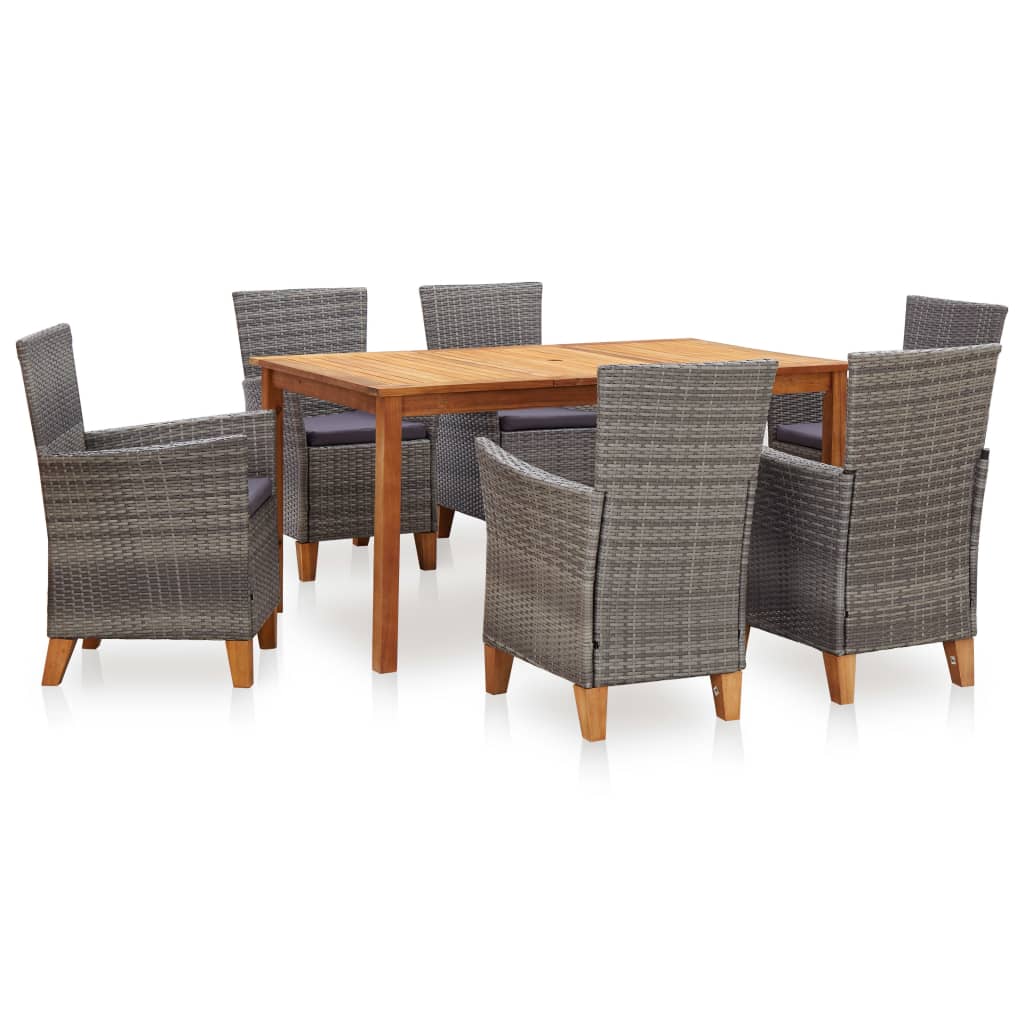 7-delige Eethoek poly rattan en massief acaciahout grijs is nu te koop bij PeponiXL, paradijselijk wonen!