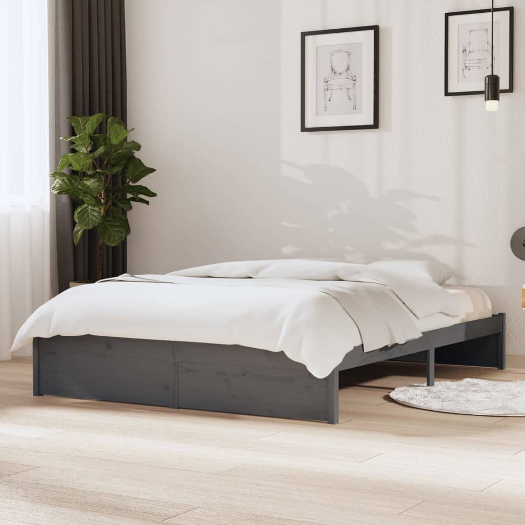 Bedframe massief hout grijs 135x190 cm is nu te koop bij PeponiXL, paradijselijk wonen!