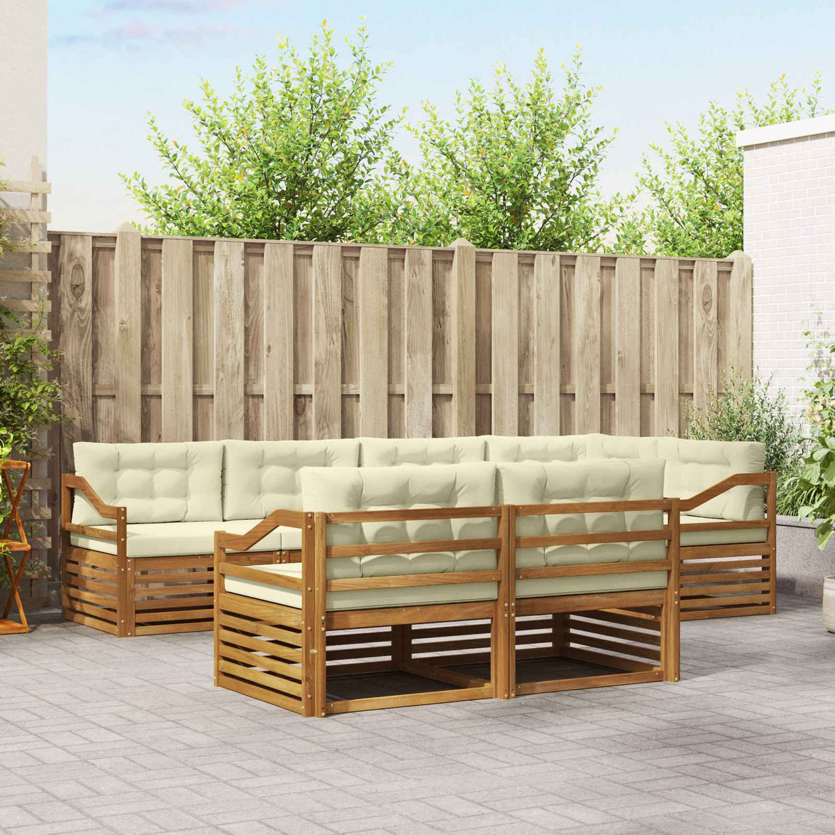 Buiten bankenset met kussen 7 pcs Natuurlijk en Crème is nu te koop bij PeponiXL, paradijselijk wonen!