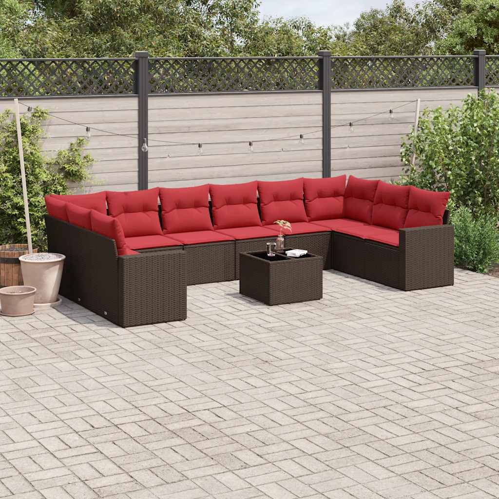 11-delige Loungeset met kussens poly rattan bruin is nu te koop bij PeponiXL, paradijselijk wonen!