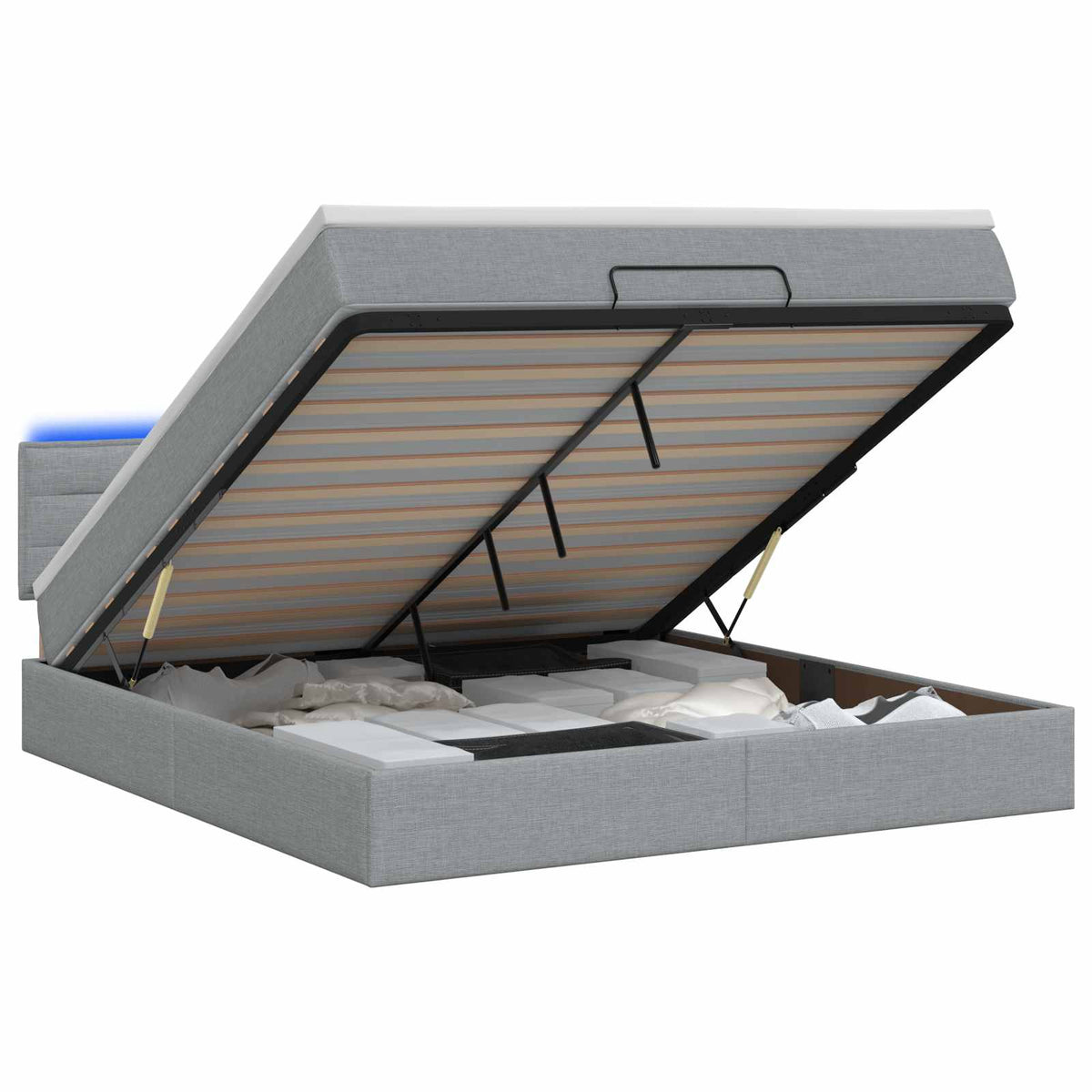 Ottoman Bed met Matrassen en LED Lichtgrijs 160 x 200 cm Stof is nu te koop bij PeponiXL, paradijselijk wonen!