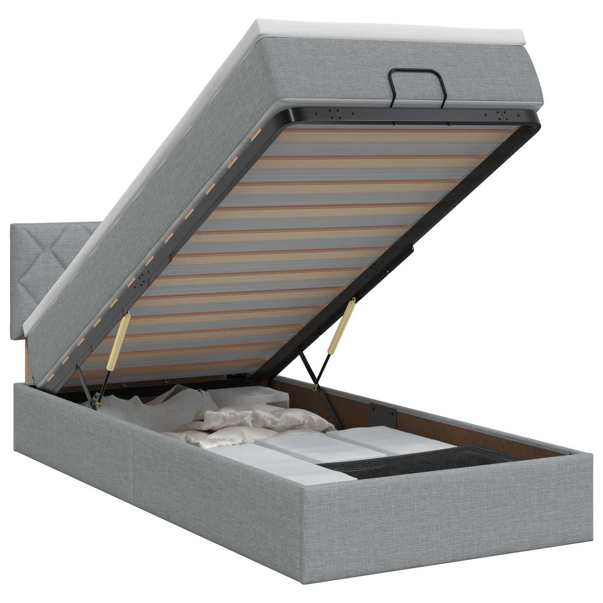 Ottoman bed met matras Lichtgrijs 90 x 200 cm Stof is nu te koop bij PeponiXL, paradijselijk wonen!
