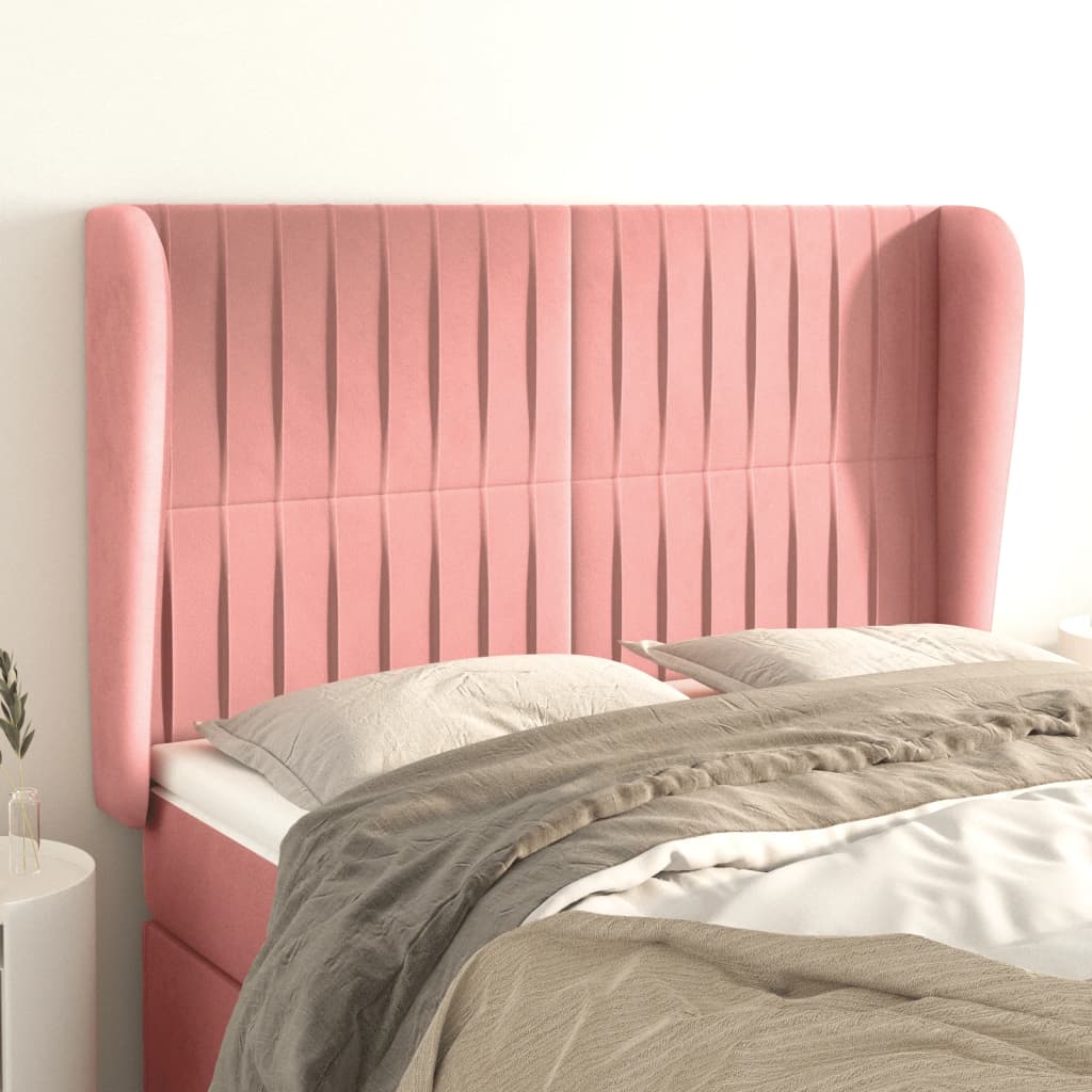 Hoofdbord met randen 147x23x118/128 cm fluweel roze is nu te koop bij PeponiXL, paradijselijk wonen!