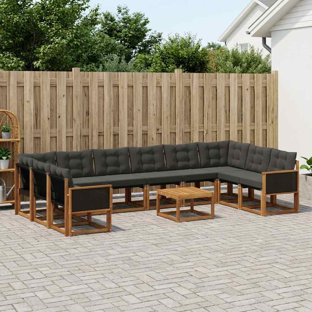 Buiten bankenset met kussen 11 pcs Naturel en Zwart is nu te koop bij PeponiXL, paradijselijk wonen!