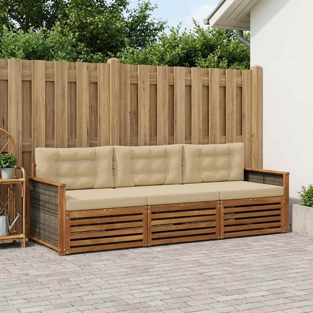 Buiten bankenset met kussen 3 pcs Natuurlijk en Beige is nu te koop bij PeponiXL, paradijselijk wonen!