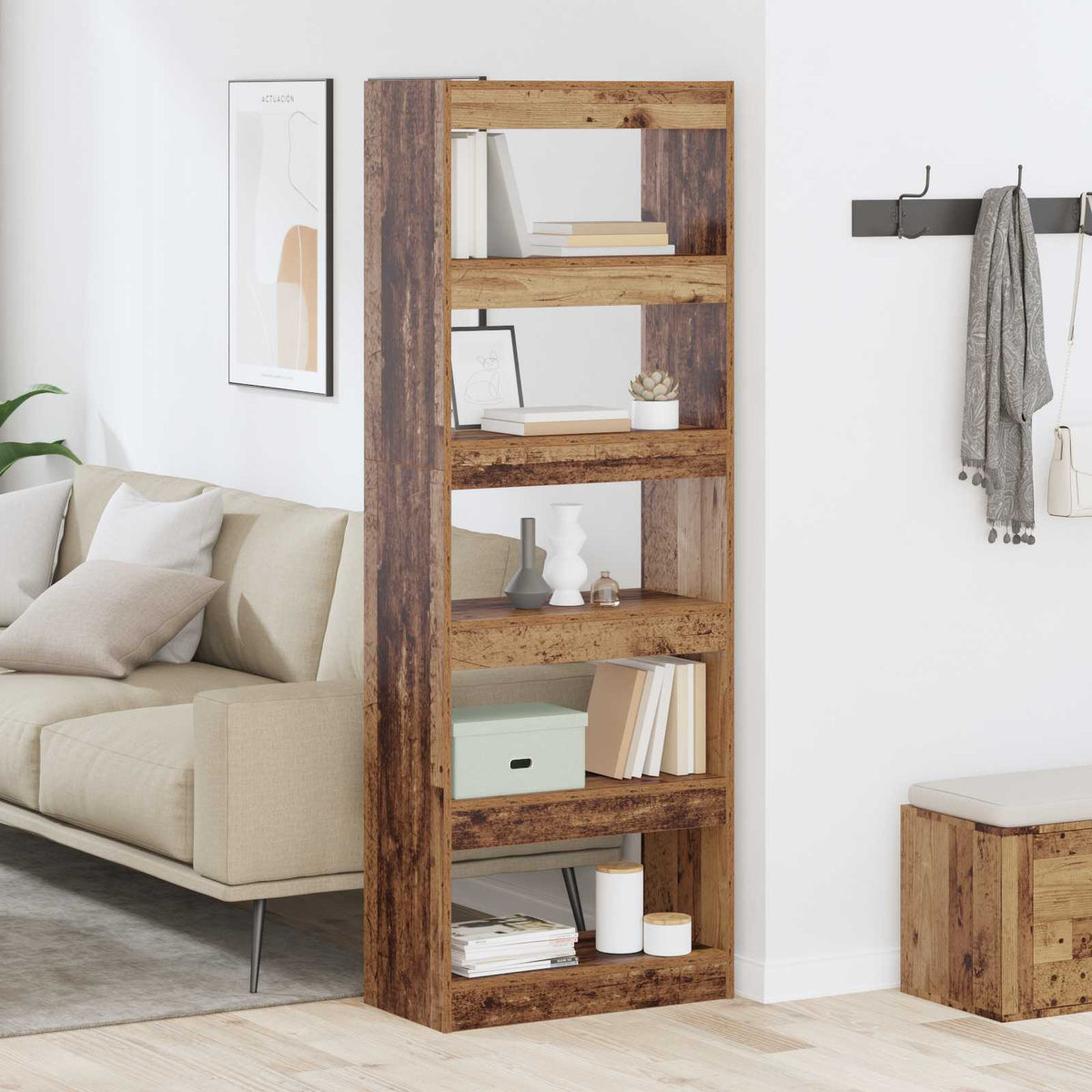 Boekenkast Oud hout 60 x 30 x 166 cm Bewerkt hout is nu te koop bij PeponiXL, paradijselijk wonen!