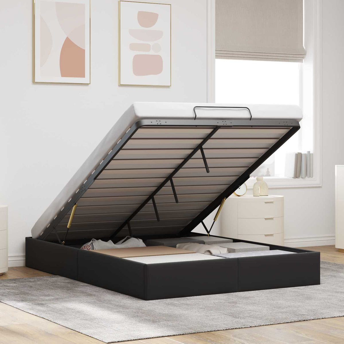 Ottoman Bedframe Zwart 153 x 203 cm Fluweel is nu te koop bij PeponiXL, paradijselijk wonen!