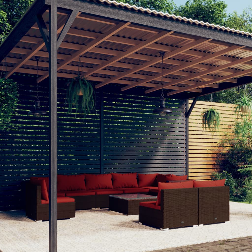 10-delige Loungeset met kussens poly rattan bruin is nu te koop bij PeponiXL, paradijselijk wonen!