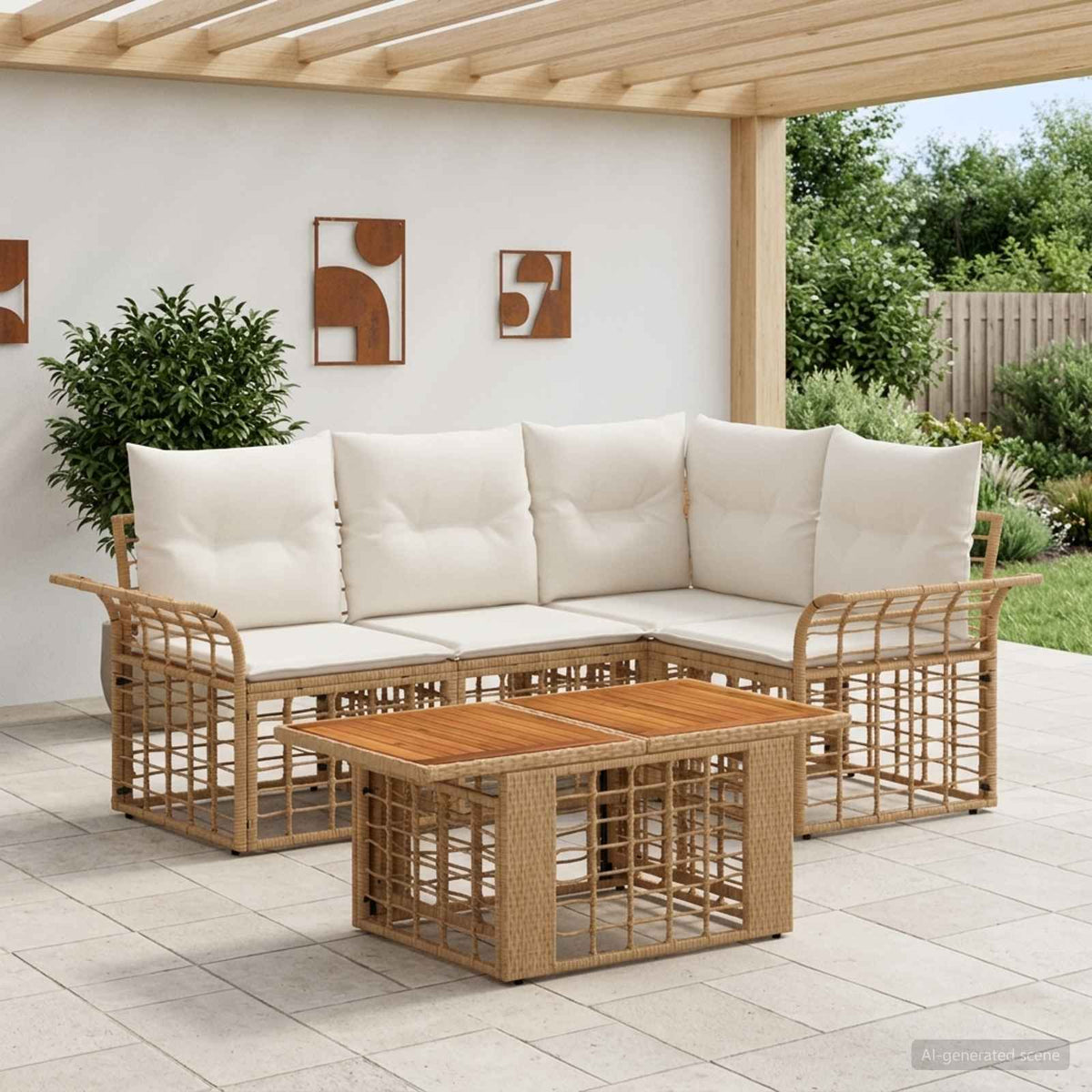 Tuinbankenset 5 st Natuurlijk en Crème Wit poly rattan is nu te koop bij PeponiXL, paradijselijk wonen!