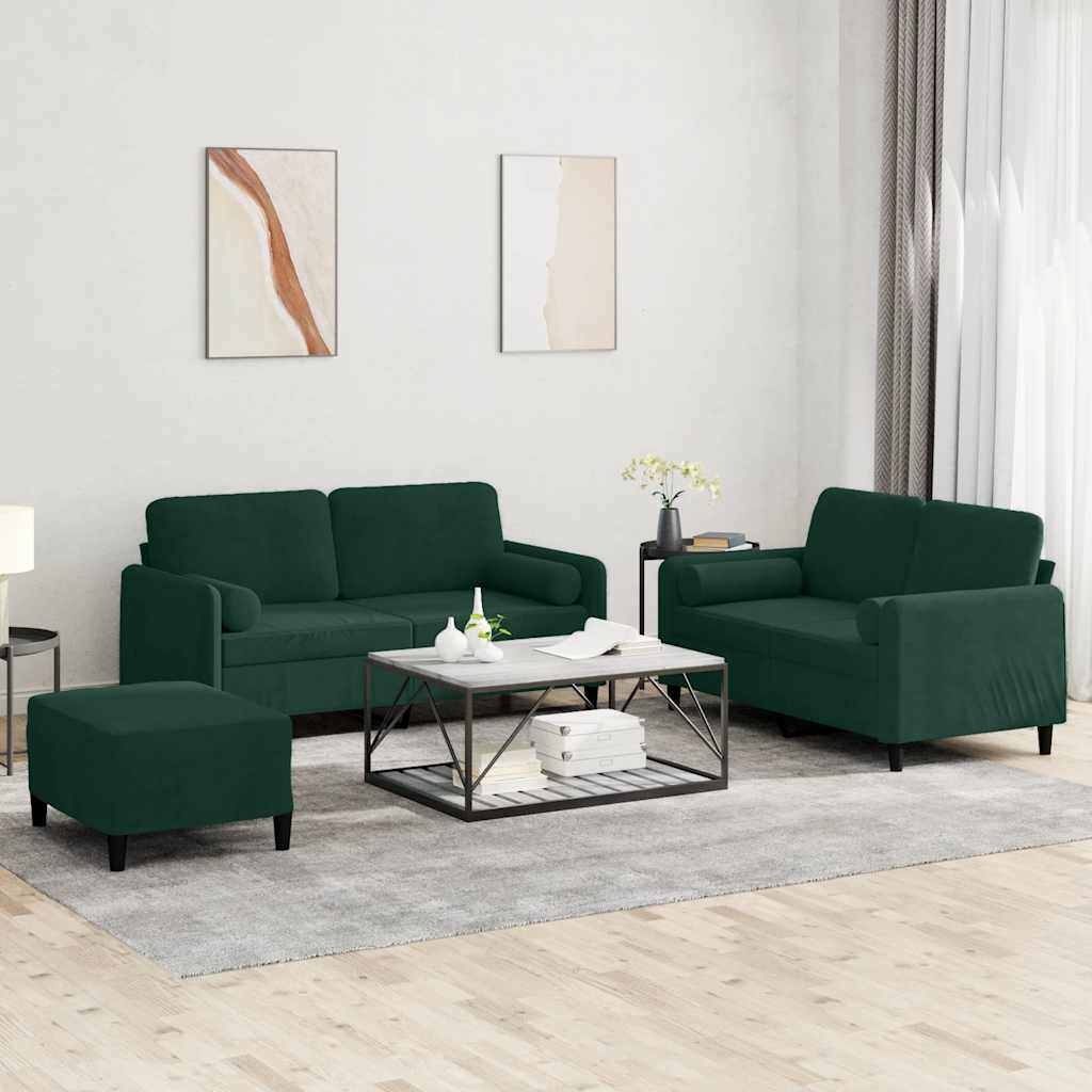 3-delige Loungeset met kussens fluweel donkergroen is nu te koop bij PeponiXL, paradijselijk wonen!