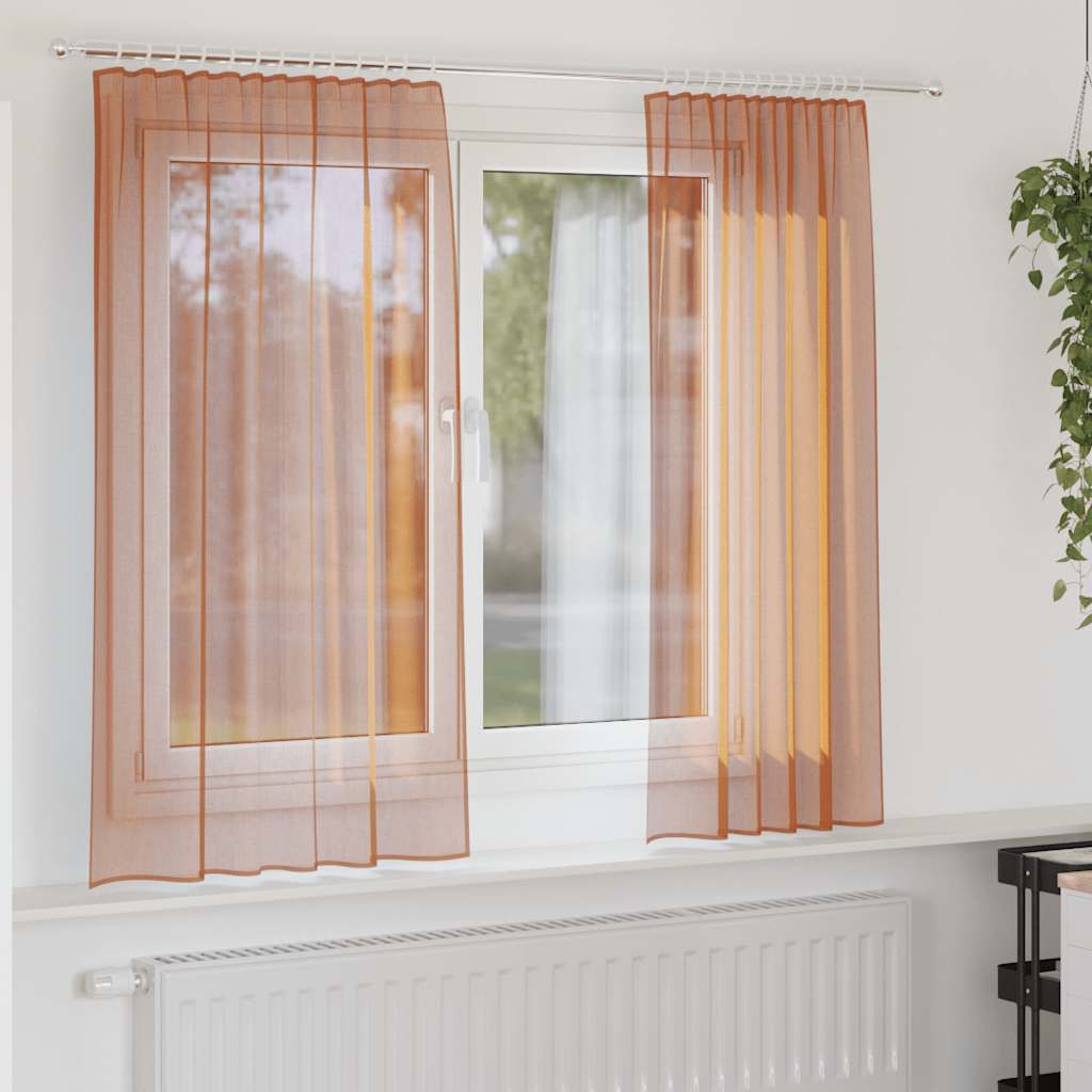 Voile gordijnen met roedezakken 2 st terracotta is nu te koop bij PeponiXL, paradijselijk wonen!