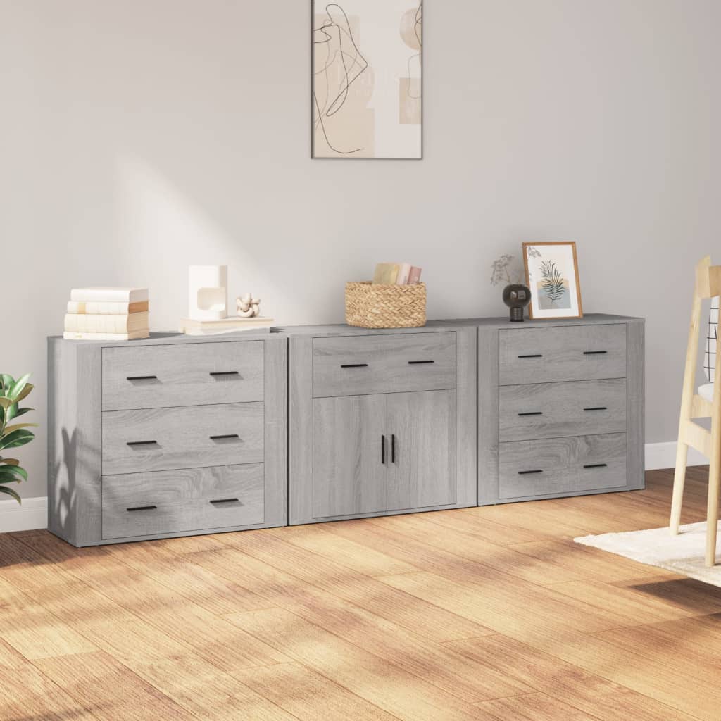 Dressoirs 3 st bewerkt hout grijs sonoma eikenkleurig is nu te koop bij PeponiXL, paradijselijk wonen!