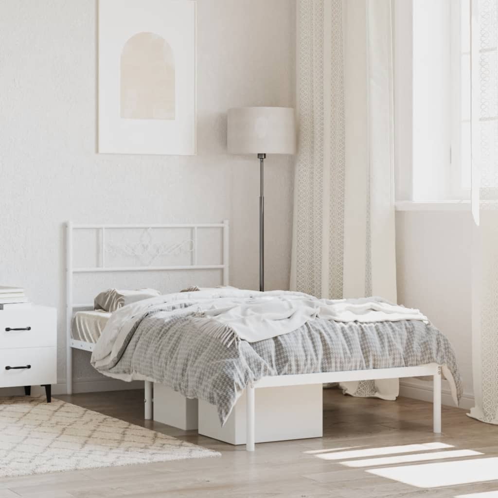 Bedframe met hoofdbord zonder matras metaal wit 75x190 cm is nu te koop bij PeponiXL, paradijselijk wonen!