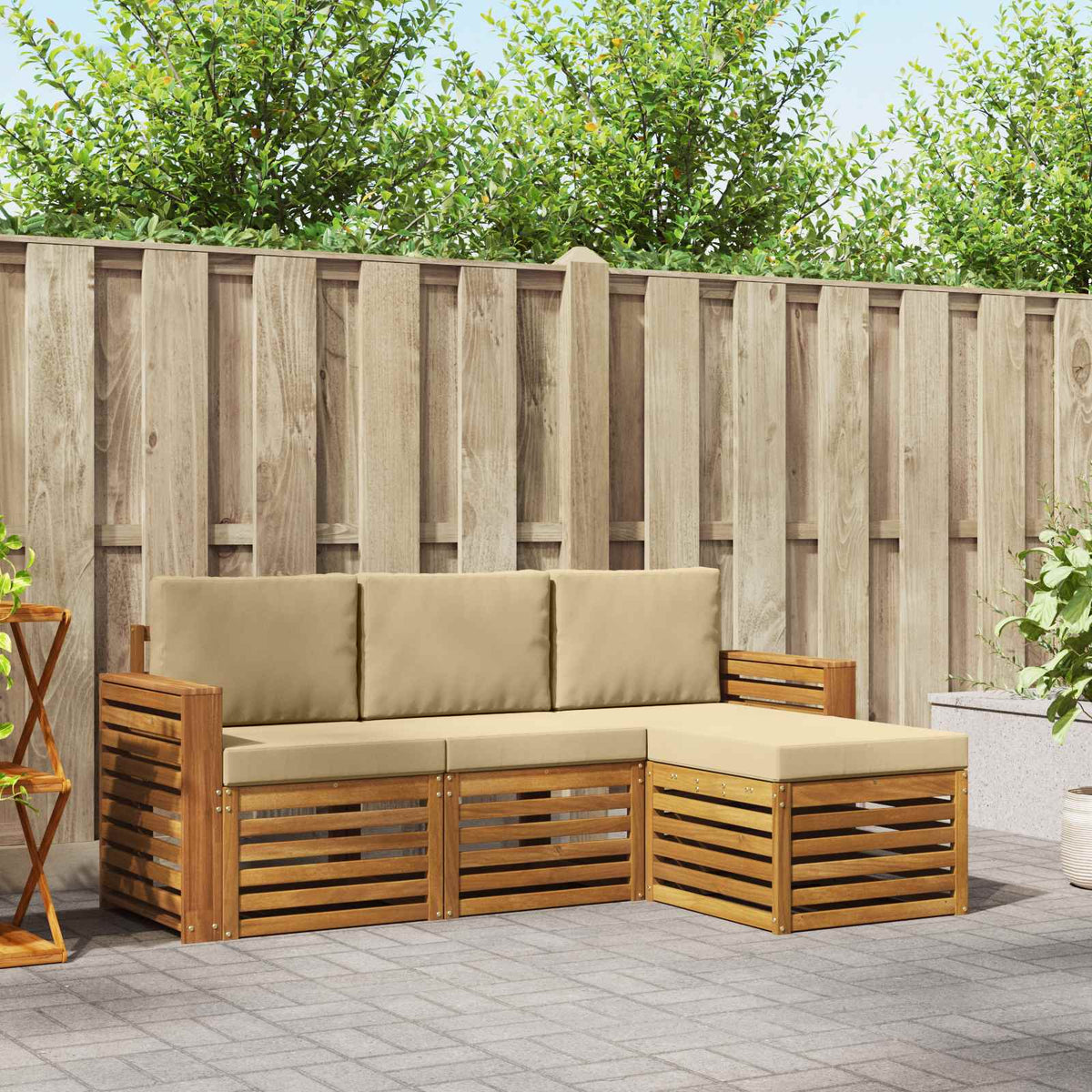 Buiten bankenset met kussen 4 pcs Natuurlijk en Beige is nu te koop bij PeponiXL, paradijselijk wonen!